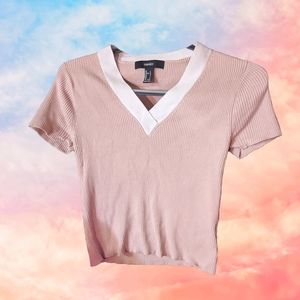 pink cropped ribbed tee